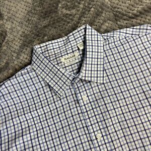 Haggar Men's  Purple and dark purple Checkered Shirt 18-18.5 neck